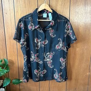 Vintage Emma James Sheer Paisley Floral Short Sleeve Blouse Top Cottagecore Boho
